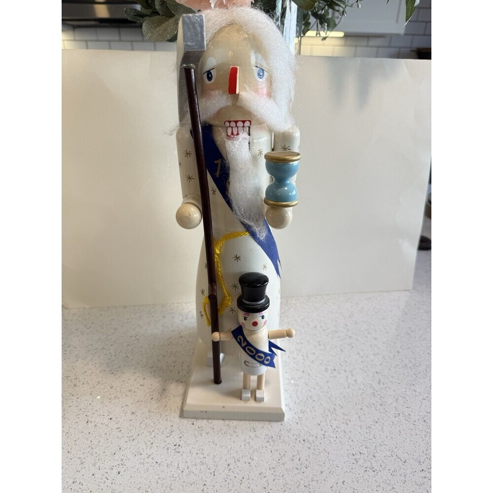 Vtg Father Time Millennium 2000 Y2K 2000 Wood NutCracker Bombay New Years 15"